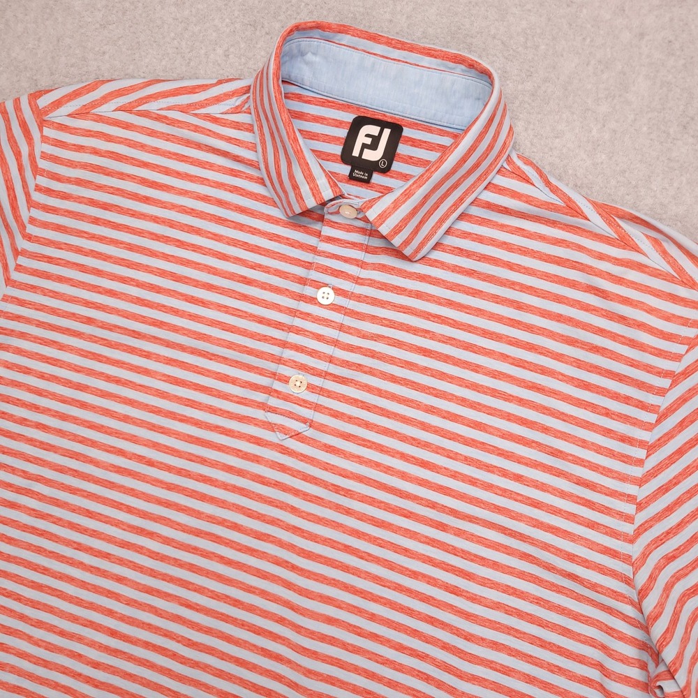 FootJoy  Golf Polo Shirt Men's L Red Blue Heather Striped‎ Stretch Logo